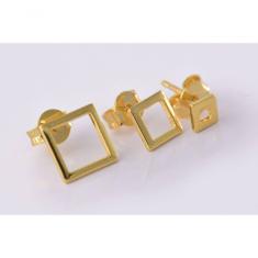 Trio De Brincos Quadrados Folheado Em Ouro 18K