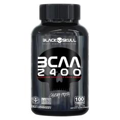 AMINOáCIDO BCAA 2400 - 100 CAPSULAS - BLACK SKULL 100 Tabletes SEM Sabor Caveira Preta 