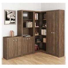 Conjunto Home Office 4 Peças com 1 Balcão, 2 Armários e 1 Estante Tecno Mobili Nogal