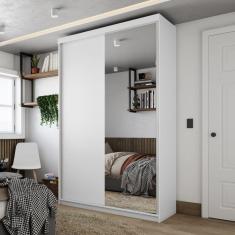 Guarda-roupa Solteiro 100% Mdf Bp com 2 Portas e 1 Espelho Geneve Branco