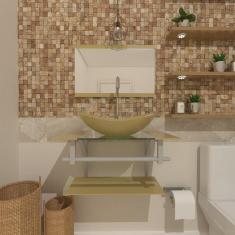 Gabinete De Vidro 40cm AC Com Cuba Oval Bege