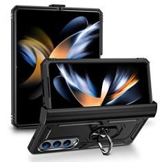 Capa de telefone anti-queda com dobradiça para Samsung Galaxy Z Fold 5 Fold5 Fold4 Fold 4 5G Zfold5 Capas de telefone celular com suporte de anel de metal, pretas, para Samsung Z Fold 5