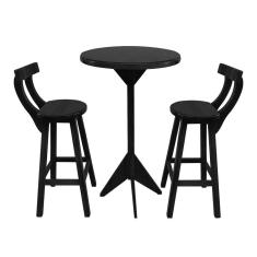 Jogo de Bistrô com 2 Banquetas em Madeira Maciça Preto