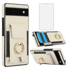 Asuwish Capa de telefone para Google Pixel 6A 5G 2022 com protetor de tela de vidro temperado capa carteira e suporte de anel fino suporte para cartão slot de crédito acessórios para celular Pixel6A