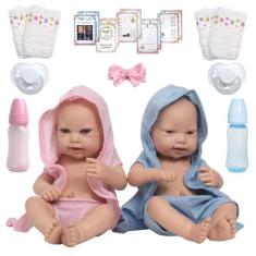 Boneca Tipo Reborn Gêmeos Luca Lara Corpo Vinil Acessórios - Cegonha R