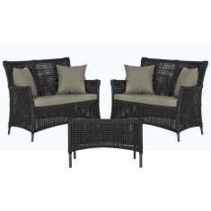 2 Sofá Área e Mesa Igapó Alumínio Pintura Preta Corda Náutica Estofado Impermeável Almofada 8 Trama