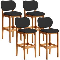 Kit 4 Banquetas Alta Para Cozinha Betta L02 Madeira Maciça Assento Estofado Imbuia e Preto Lyam Decor