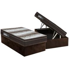 Cama Box Baú Solteiro: Colchão Ortopédico Ortobom Light + Base CRC Suede Brown (88x188)