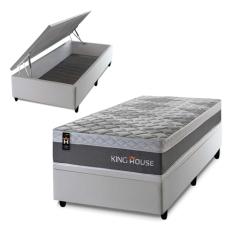 Conjunto Box Baú Branco Sheffield Cinza 96x203x72 c/ Molas Ensacadas