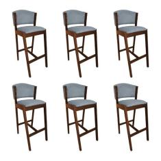 Kit 6 Banquetas Alta de Madeira Maciça Mel Premium Ana com Encosto Lin