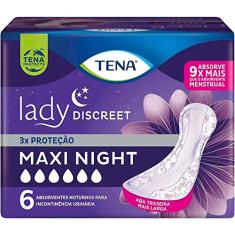 Tena Lady Discreet, Absorvente para Incontinência Urinária Moderada, Maxi Night, sem abas - 6 unidades