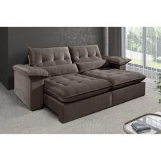 Sofá 4 Lugares Retrátil e Reclinável Mônaco Veludo com Molas Ensacadas Marrom café