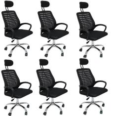 Kit 6 Cadeiras Office Presidente com Encosto e Rodízios Cádis Preto