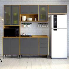 Cozinha Compacta 4 Peças Detalhe Vidro Áustria Valdemóveis, Cinamomo/G
