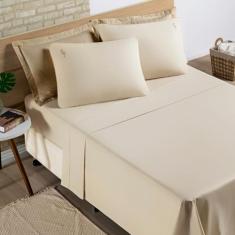 Jogo de Cama Casal 100% Algodão Percal 200 Fios Liana 04 Peças Caqui -