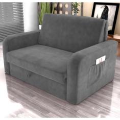 Sofá Cama com Baú 2 Lugares John Veludo Cinza - Mais de Casa