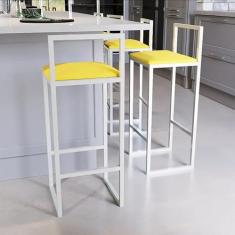 Jogo 2 Banqueta Alta Balcão Bistrô Industrial Branca Assento Estofado (Amarelo)