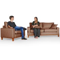 Conjunto Sofá Living Istambul Com Uma Poltronas Tecido Linho - Essenci