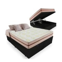 Cama Box Baú Queen + Colchão Mola Ensacada 22x198x158 - Anjos, preto