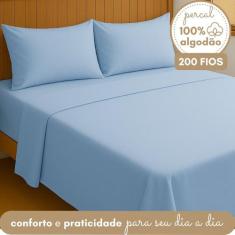 Jogo de Lençol Casal Algodão Completo Percal 200 Fios Roupa de Cama Co
