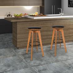 Kit 2 Banquetas Decorativas Hetfield Pu Madeira C-apoio Para Os Pés Base Giratória G56 - Gran Belo