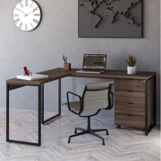 Escrivaninha Mesa Escritório em L Estilo com Gaveteiro Volante 4 Gavet