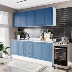 Cozinha Pérola com Rodapé 4 Peças Aéreos com 5 Portas, Balcão 2 Gaveta