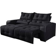 Sofá 2 Lugares Retrátil e Reclinável Minas Tecido Suede 180cm Cor Preto
