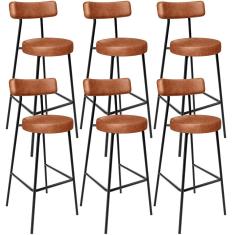 Kit 06 Banquetas Altas Cozinha Bar Sala De Jantar Em Aço Milão L02 Couríssimo Camel - Lyam Decor