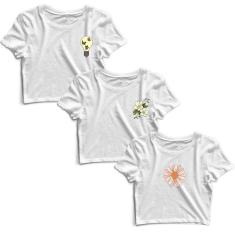 Kit 3 Blusas Cropped Tshirt Camiseta Feminina Blusinha-Feminino