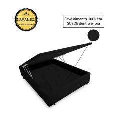 Cama Box Baú Luxo Blindado Viúva NK Camas Suede Preto 49x128x188