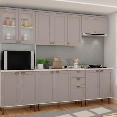 Cozinha Completa com Cristaleira Forno e Balcão para Cooktop 100% Mdf Iluminata Branco/Fendi