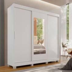 Guarda-roupa 2 Gavetas 3 Portas de Correr com Espelho com Pés Porto Branco