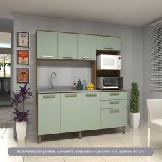 Cozinha Compacta 8 Portas E 2 Gavetas Luciane Móveis Carvalho Verde Mar