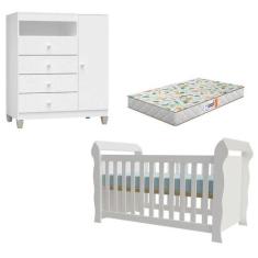 Berço Americano Lara com Colchão Gazin e Cômoda Infantil Ternura Baby
