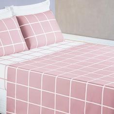 Jogo De Cama Com Lençol De Cima 200 Fios Austin Casal 04 Peças - Rosa