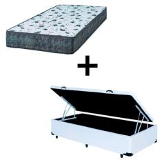 Cama Box Baú Solteiro 88 Tecido Branco Com Colchão Alegro Bello Box D28 Cinza 58x88x188
