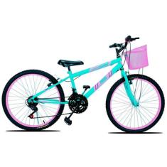 Bicicleta Aro 24 C/cestinha Forss Anny 18 Marchas Violeta, Turquesa