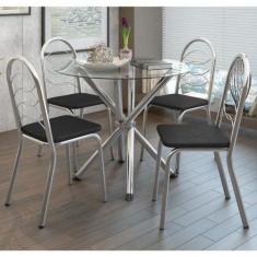 Conjunto Sala de Jantar 1 Mesa Tampo de Vidro Redondo Volga 4 Cadeiras