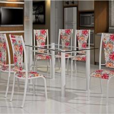 Conjunto De Mesa Retangular Tampo De Vidro 6 Cadeiras Dubai