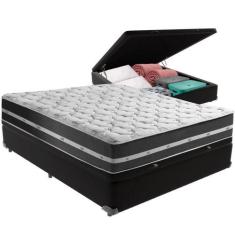 Cama Box Baú Preto E Colchão Classic Preto Molas Ensacadas Casal Anjos