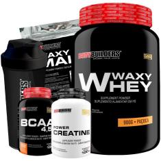 Kit Whey Protein Waxy Whey 900g + Waxy Maize 800g + Creatina 100g +BCAA 100g + Coq -Bodybuilders-Unissex