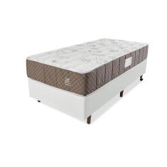 Cama Box Solteiro Colchão Molas Ensacadas + Box Microfibra Bege BF Colchões 88x188x57cm