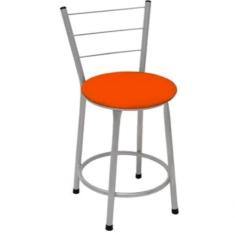 Banqueta Baixa Prata com Encosto para Cozinha Assento Laranja