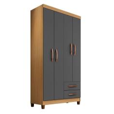 Guarda Roupa Solteiro 4 Portas E 2 Gavetas Monique Carvalho/grafite - Pallazio