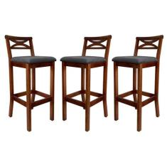 Kit 3 Banquetas Alta para Balcão Madri Madeira Castanho Suede CCS - CC