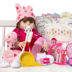 Boneca Bebê Reborn Girafa Linda 25 Itens Bolsa Maternidade - Cegonha R