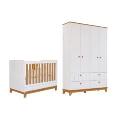 Berço e Guarda Roupas Infantil Permobili Biscoito Retro MDF, Branco Ac