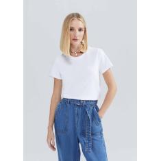 Blusa Básica Feminina Manga Curta Slim World, G, Branco