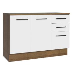 Balcão de Pia Cozinha 2 Portas e 3 Gavetas (Com Tampo) Rustic/Branco Agata Madesa